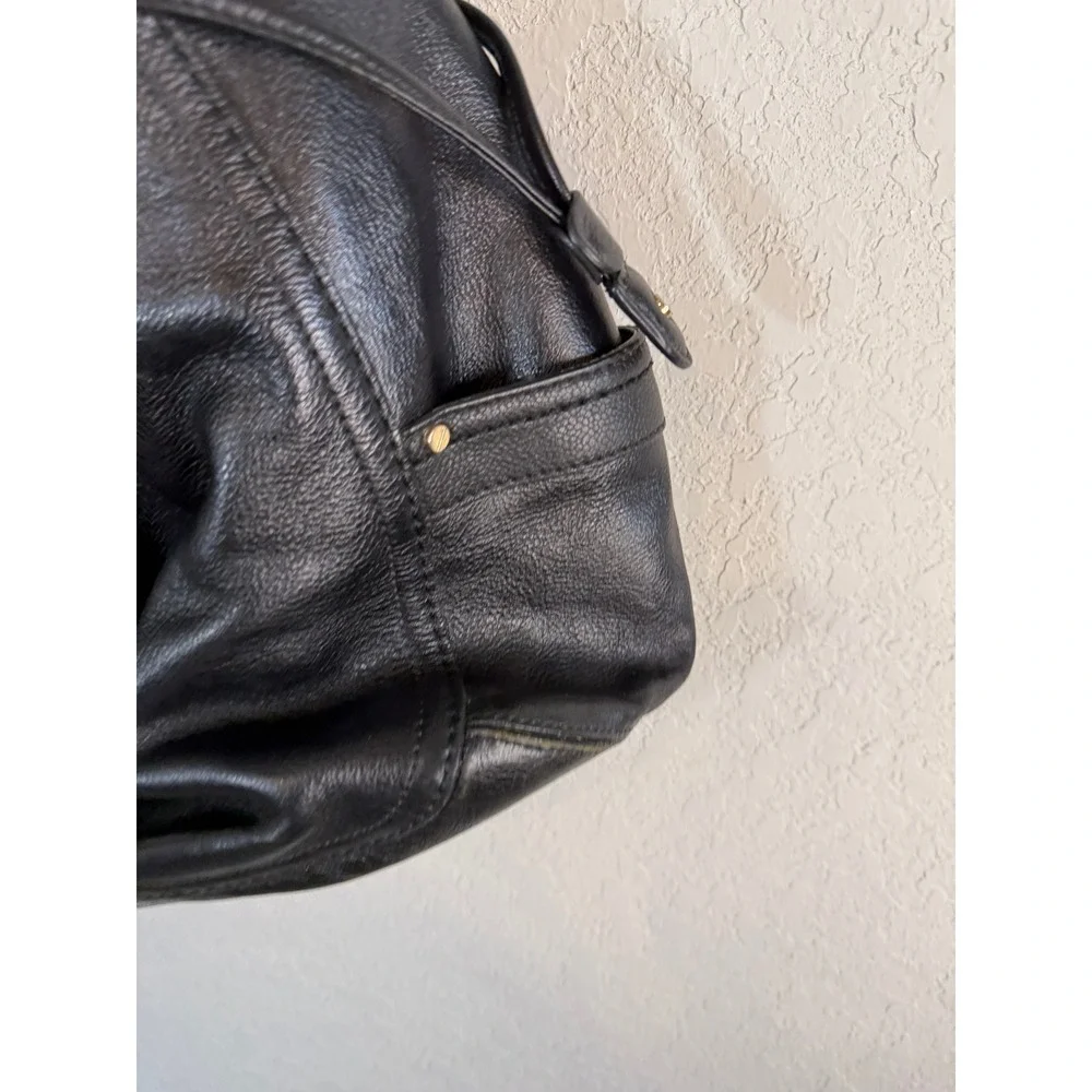 Cole Haan Black‎ Leather Hobo Shoulder Bag Drawstring Buckle Accents Gold